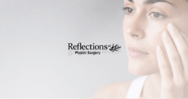 Woman touching her upper cheek near the eye after Botox - Decorative
